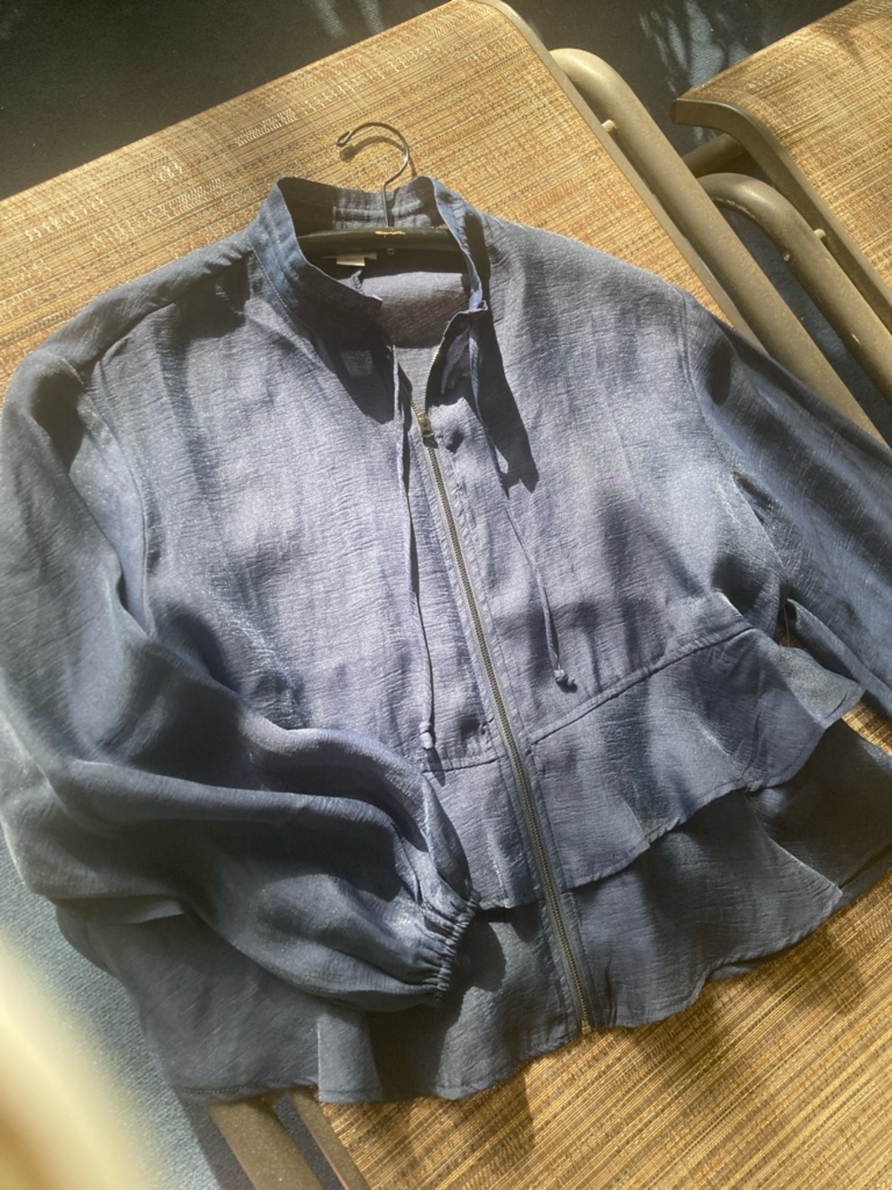TAE'S Navy Ruffle Zip-Front Lightweight Jacket - Picture 10 of 10